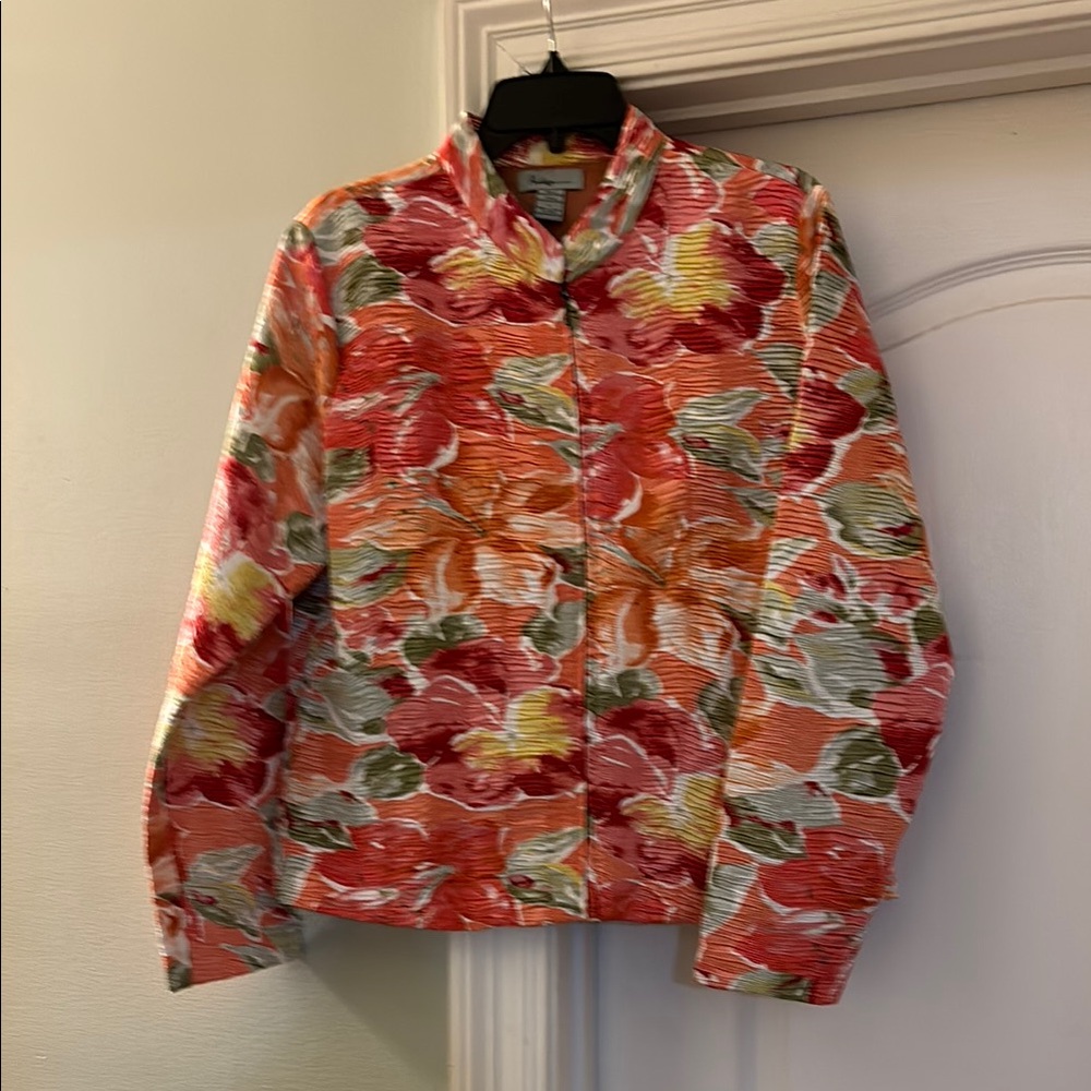 Chico's Red and Orange Floral Blazer